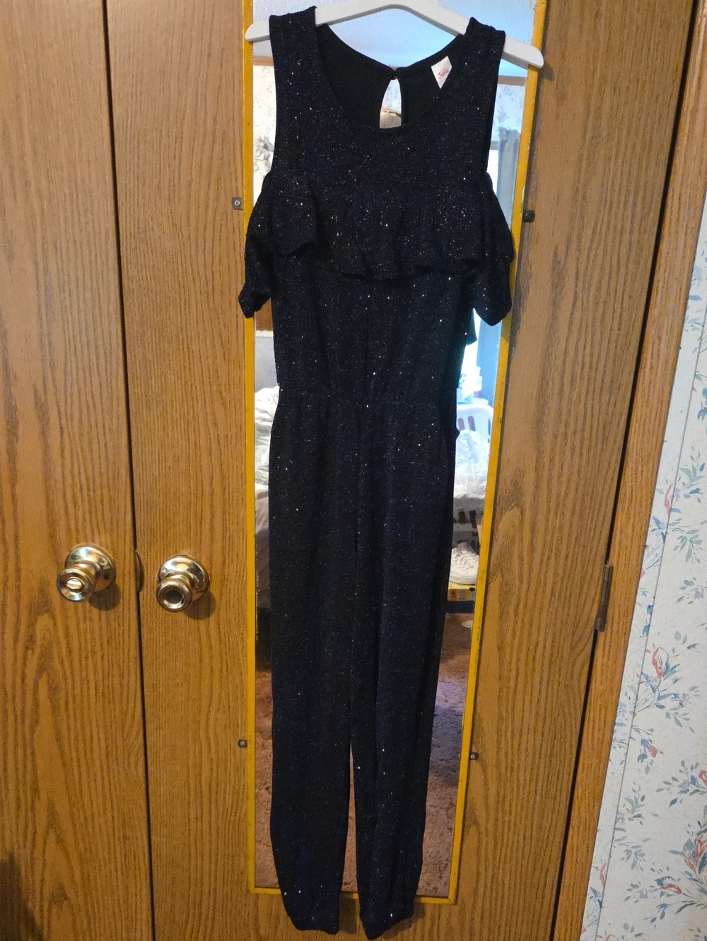 Justice Dark Blue Glitter Cold-Shoulder Sparkle Jumpsuit